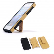 Walleva Yellow Shock Resistant+Holster+Stand Case For iPhone 5/5S With Belt Clip